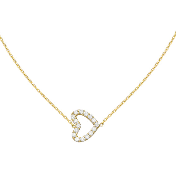 Crystal sleeping heart necklace, yellow gold plated over sterling