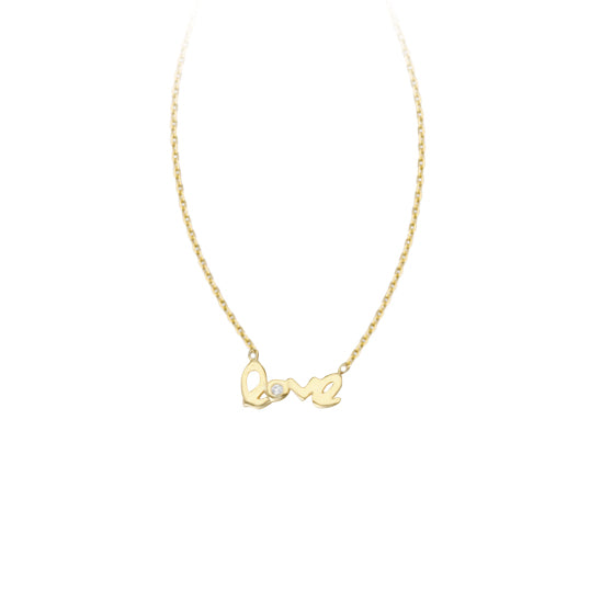 Dainty LOVE necklace, yellow gold plated over sterling