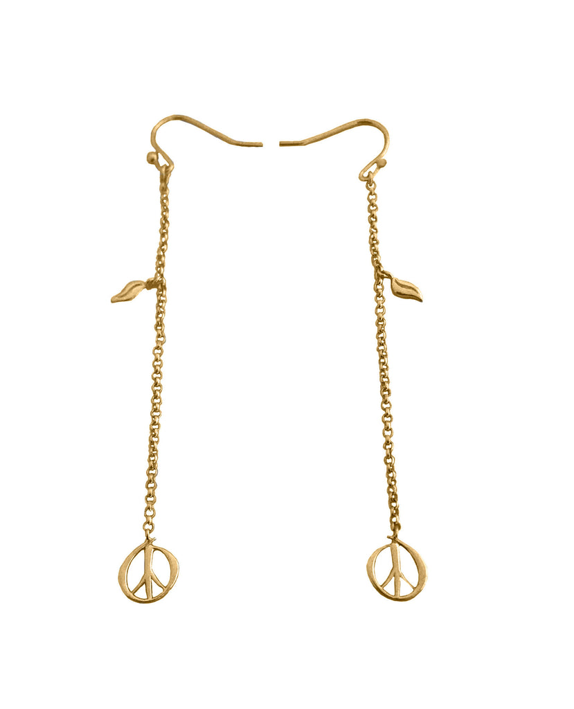 Drop Chain Peace Earrings, Yellow Gold