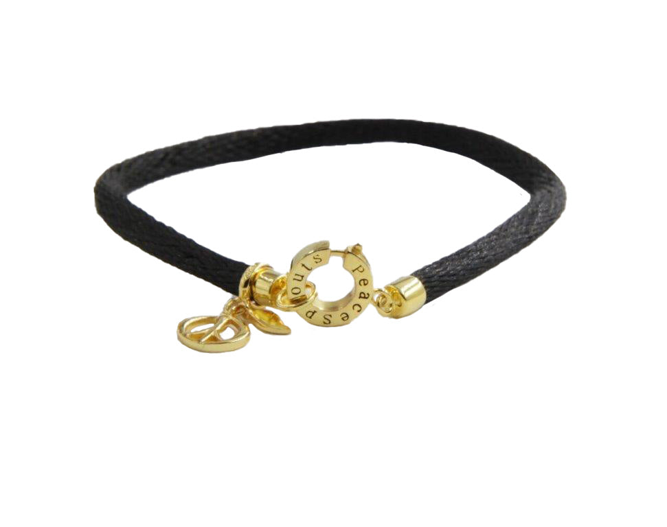 Black Satin Peace Bracelet, Gold